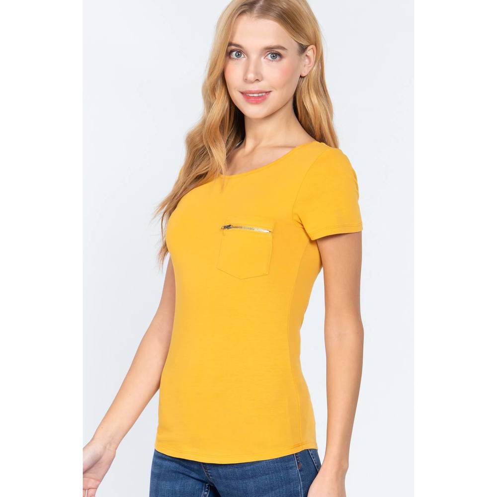 Short Slv Top W/zipper Pocket - Picture 3 of 6